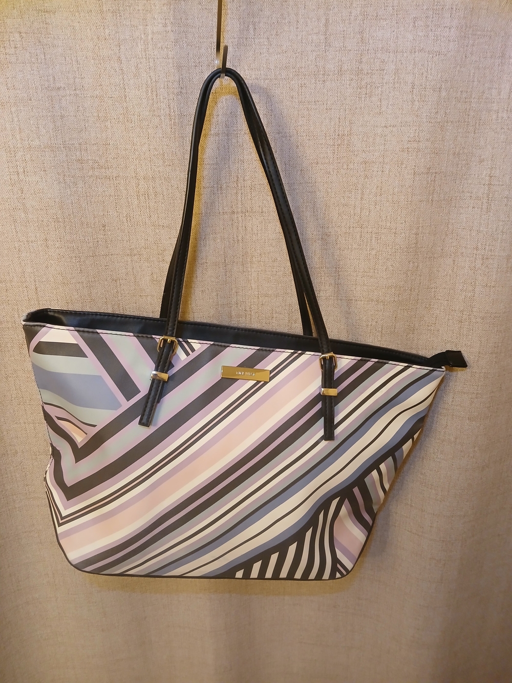 Nine West Pastel Stripe Tote with Black Handles